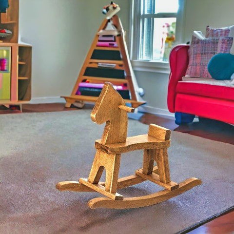 Shop classic Amish handmade wooden rocking horse toys, children's delight crafted in the USA for enduring play. Perfect heirloom-quality gift!