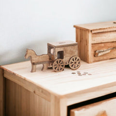 Hand stained wooden Amish Horse and Buggy Wooden Bank