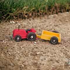 Small wooden toy tractor and wagon
