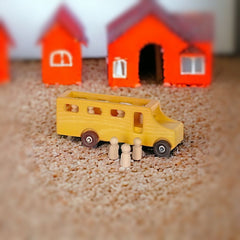 Small Yellow Wooden School Bus with Passengers