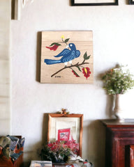 Handmade Wooden Folk Wall Art - Crewel Bird Design