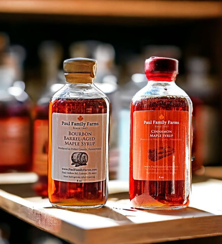 Paul Family Farms Cinnamon Maple and Bourbon Barrel Maple Syrup