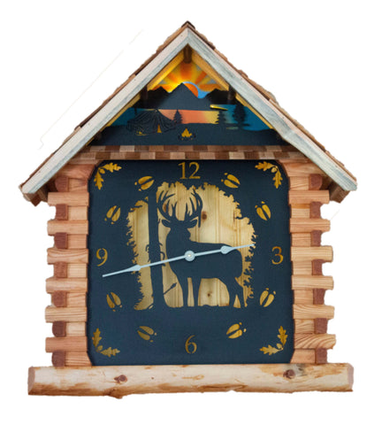 3D Log Cabin Clock with a Deer Face