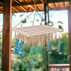 Hang up to 49 socks on this Large Wooden Hanging Clothespin Rack