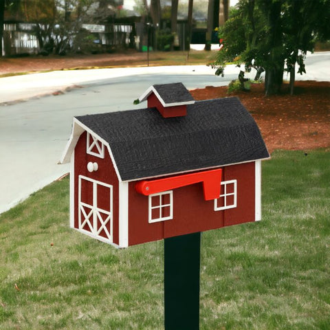 Red Wooden Barn Mailbox