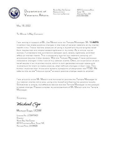 Endorsement Letter of the Temple Massager