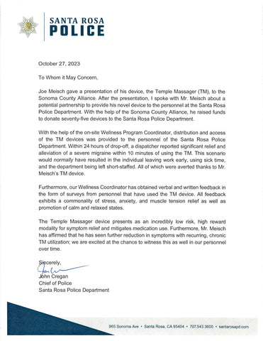 Police Endorsement Letter of the Temple Massager