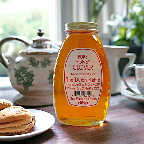 Soothe throats with Dutch Kettle's raw unfiltered honey - perfect for relief and pure clover flavor. Your natural remedy awaits!