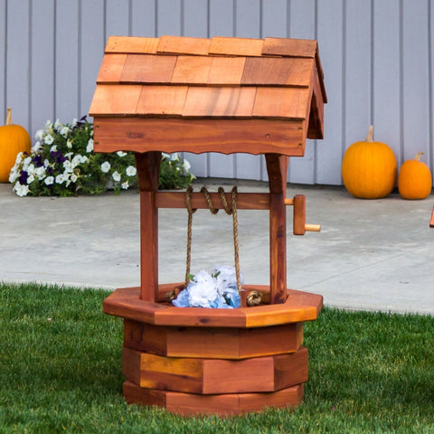 Enhance your outdoor space with our Amish-made wooden wishing well.