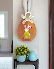 Wooden Egg Decoration with Plaid Bunny Cutout