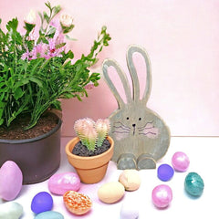 Bunny with Potted Plant Easter and Spring Decoration