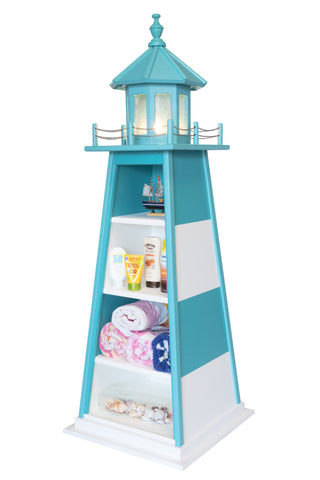 Amish-made Poly Lighthouse Bookcases, perfect for beach and nautical home decor. Durable outdoor nautical decorations from the USA.