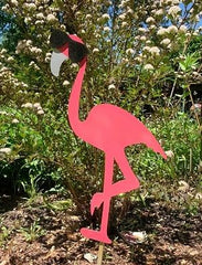 12 Inch Tall Groovy Flamingo Wooden Garden Stakes