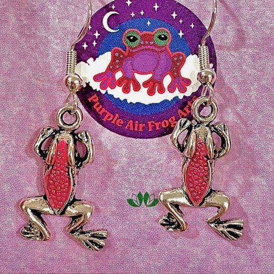 Silver and Pink Frog Earrings
