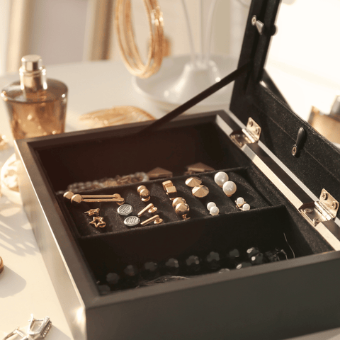 stylish jewelry box with multiple beautiful accessories inside