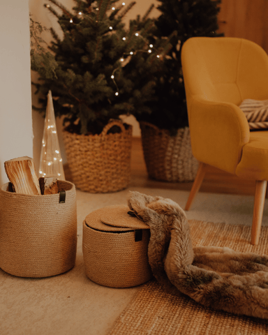 hand-crafted basket with chair and christmas decoration