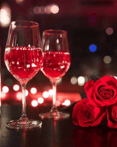 red wine with red roses