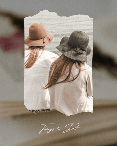 2 girls wearing broad brim on the beach with the text "Things to Do" at the bottom