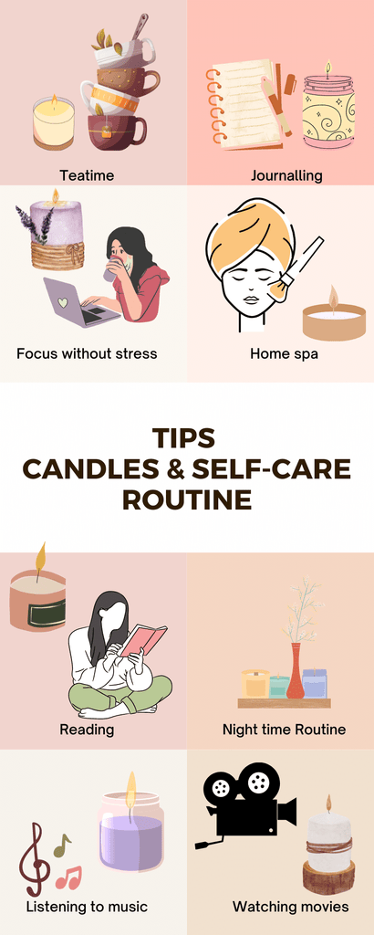 Tips on candles and self-care routine infographic.