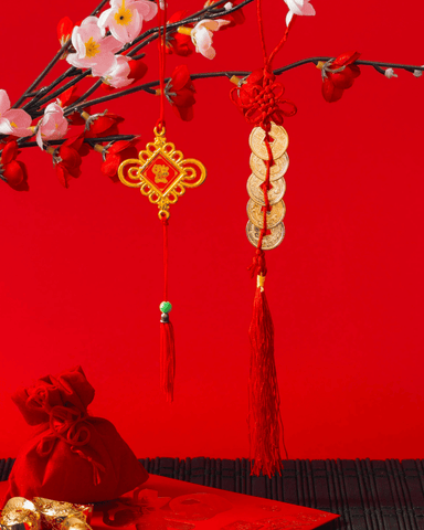 red wraps with traditional chinese red decorations