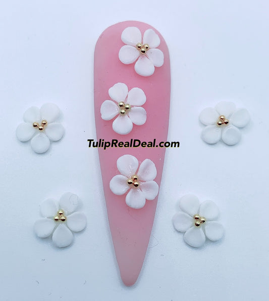 PLAIN HANDMADE 3D WHITE Acrylic Flowers nail charms