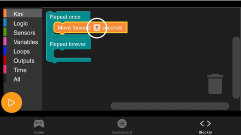 Circled number in an action block. Click the number to change the value.