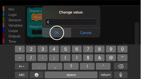 Change the value using the keyboard, and then select "Ok."