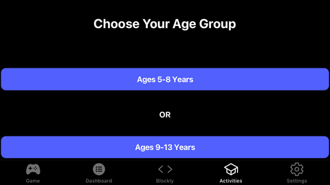 Age range selection in the Activities Tab.
