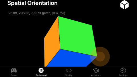 KINI's spatial orientation sensor in the Dashboard tab.