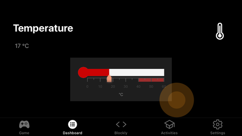 Kini's temperature sensor in the Dashboard tab.