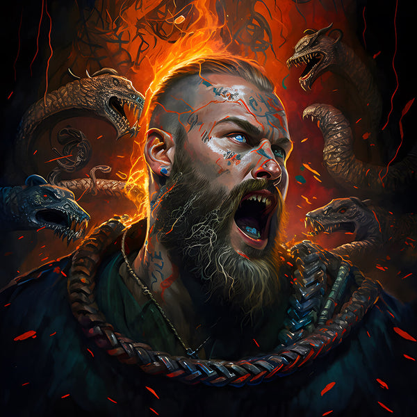 Ragnar Lodbrok von Schlangen umgeben