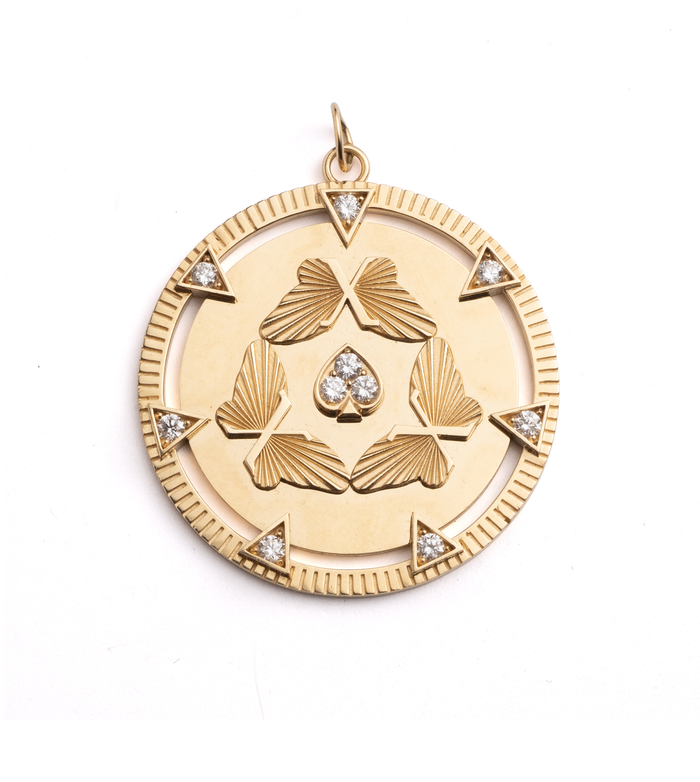 18K Yellow Gold Four Heart Clover Mini Medallion with Diamond – FoundRae