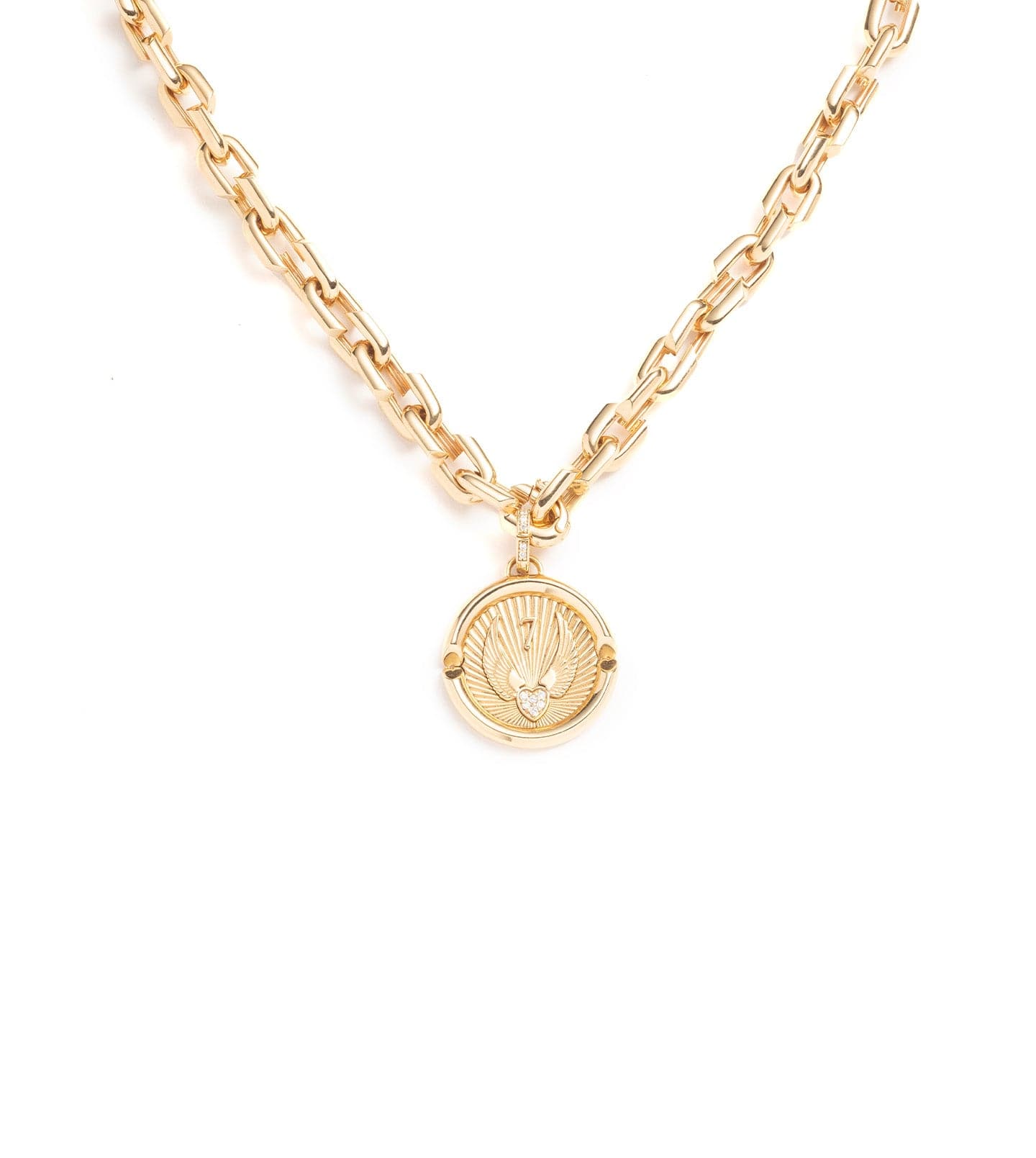Foundrae | Heart at Peace Engravable Medium Specialty Medallion with Oval Pushgate 18K Yellow Gold Size 25.5mm | Pave Diamond