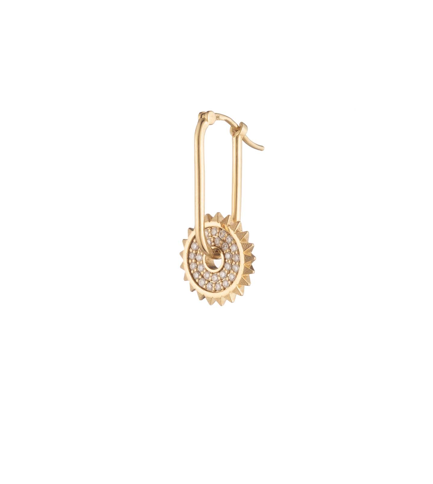 Foundrae | Engravable Number 2 Oversized Small Pave Chubby Ear Hoop Earring 18K Yellow Gold Size 16