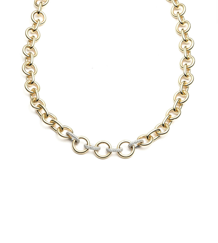 Foundrae | Flexible Extension Heavy Belcher Chain Necklace with Triple Annex Link 18K Yellow Gold Size 4mm | Pave