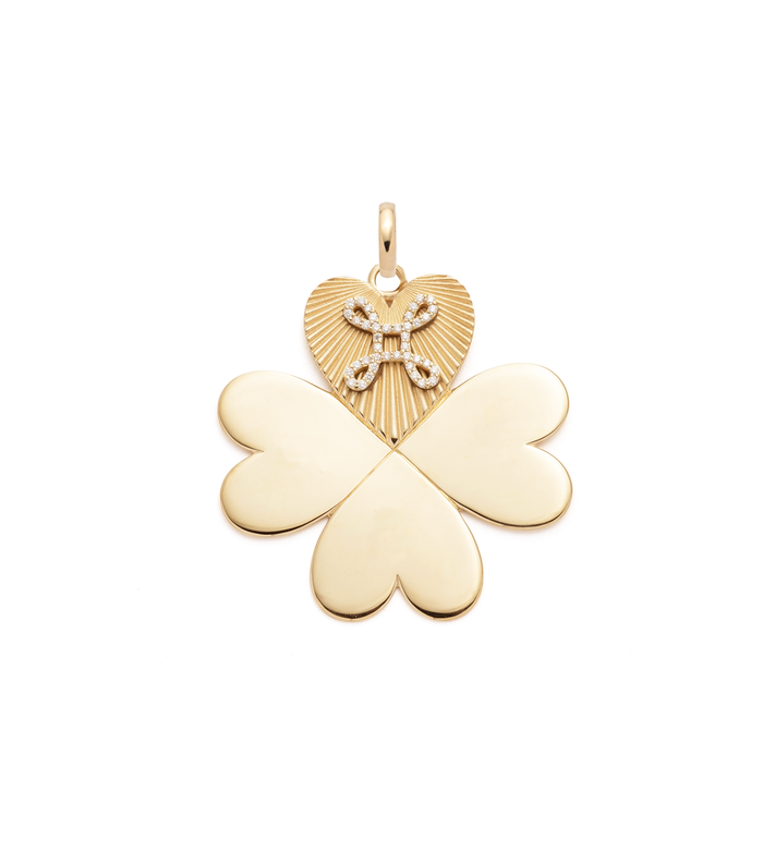 18K Yellow Gold Four Heart Clover Mini Medallion with Diamond – FoundRae