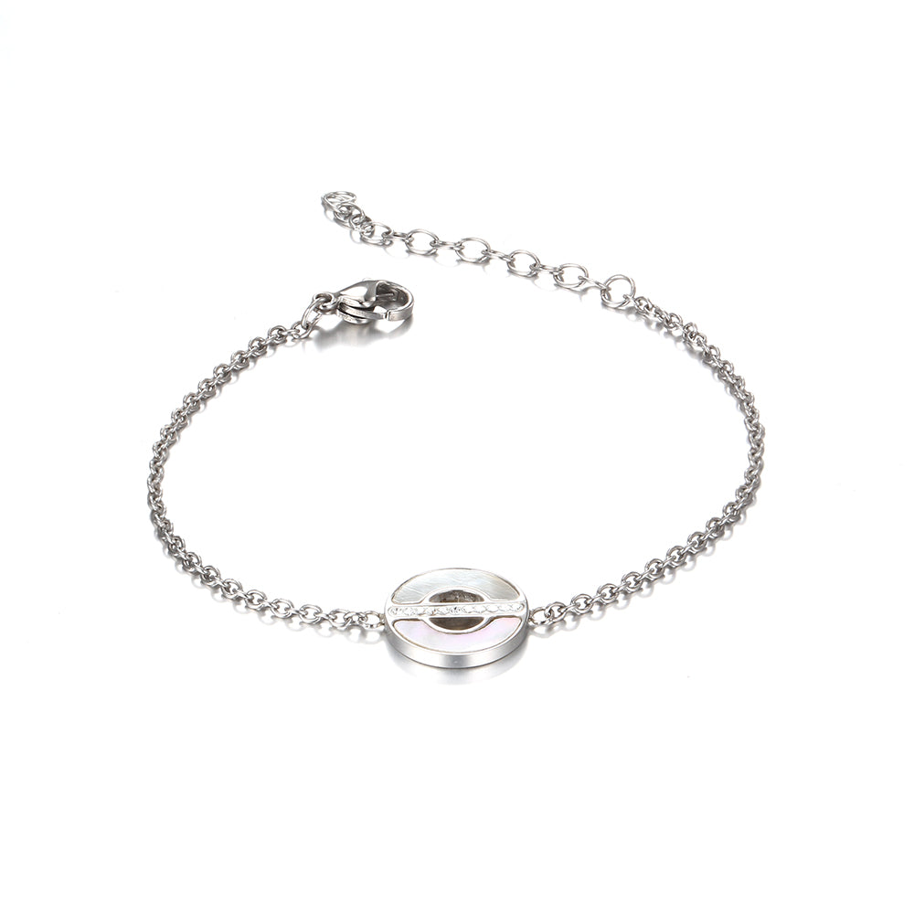 Preciosa Crystal with MOP round charm Stainless steel Bracelet