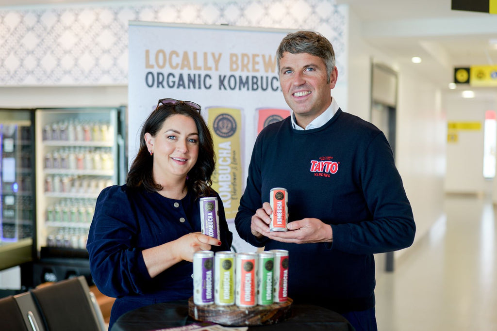 Bronagh Quail of Moocha Kombucha and Michael from Castle Vending at Belfast City Airport