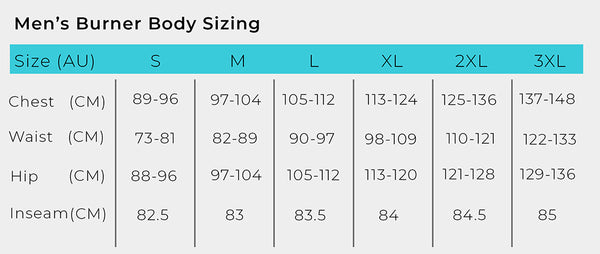 Men's Burner Body Clothing Sizing