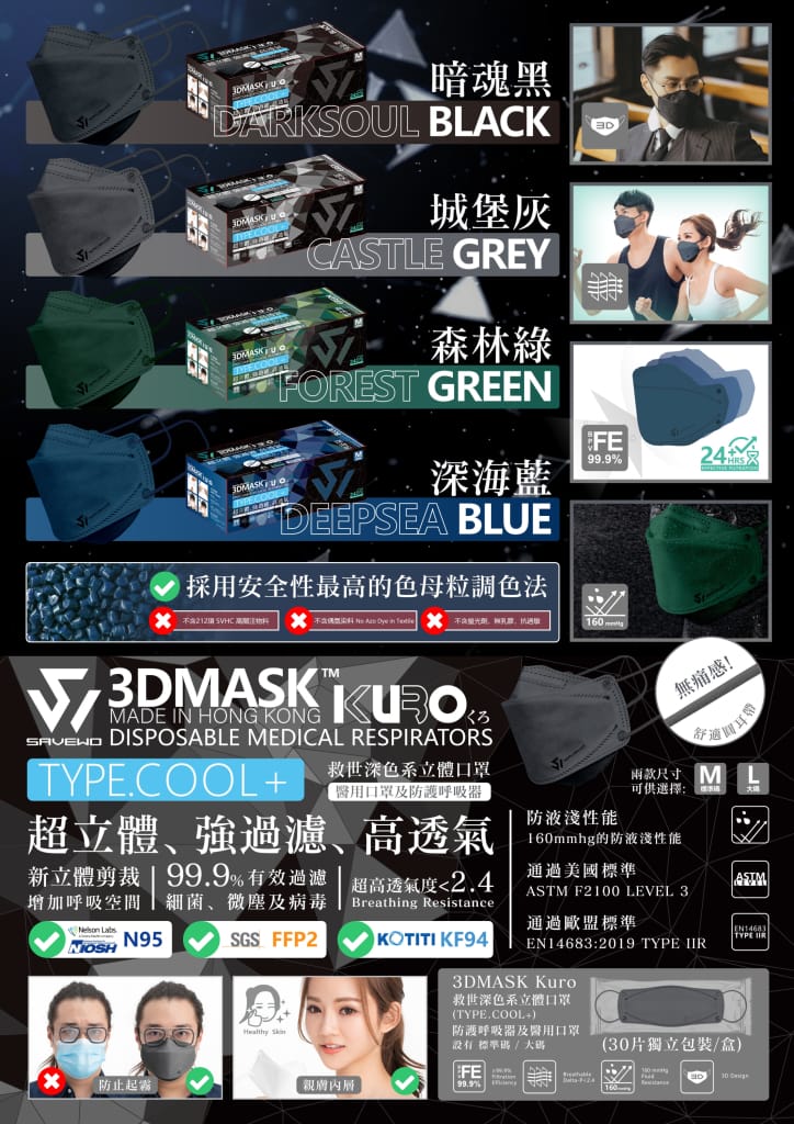 SAVEWO 救世 3DMASK Kuro 深色系列超立體口罩-M