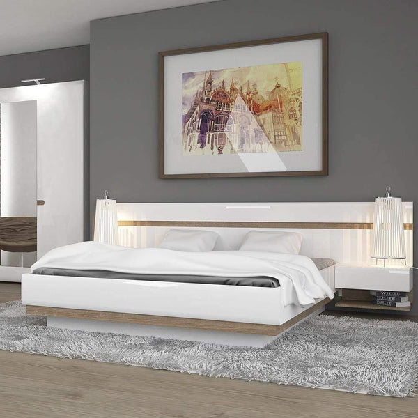 Linea Bed Frame | White with Oak Trim | Three Sizes 3