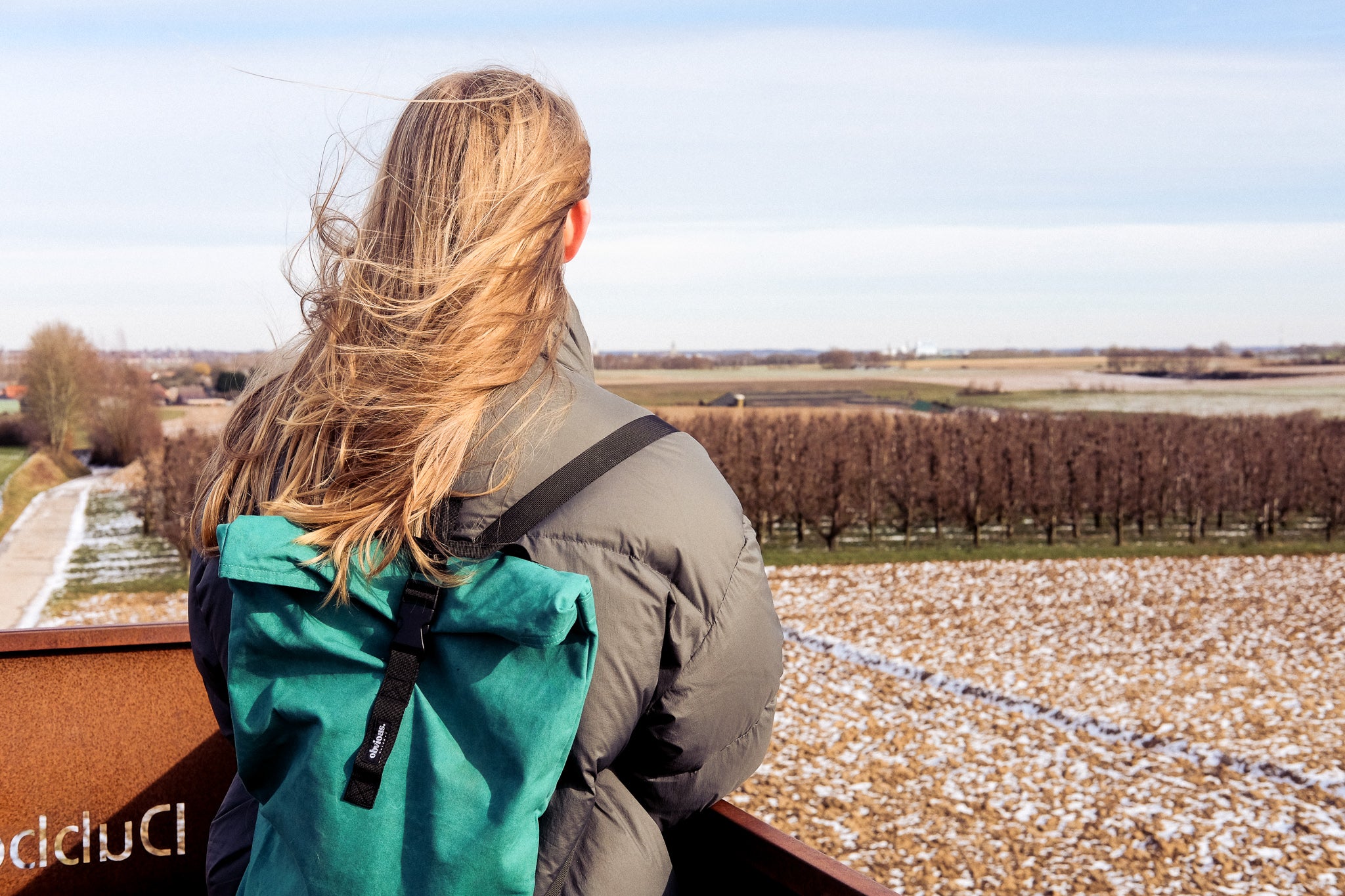 woman looking over the fields