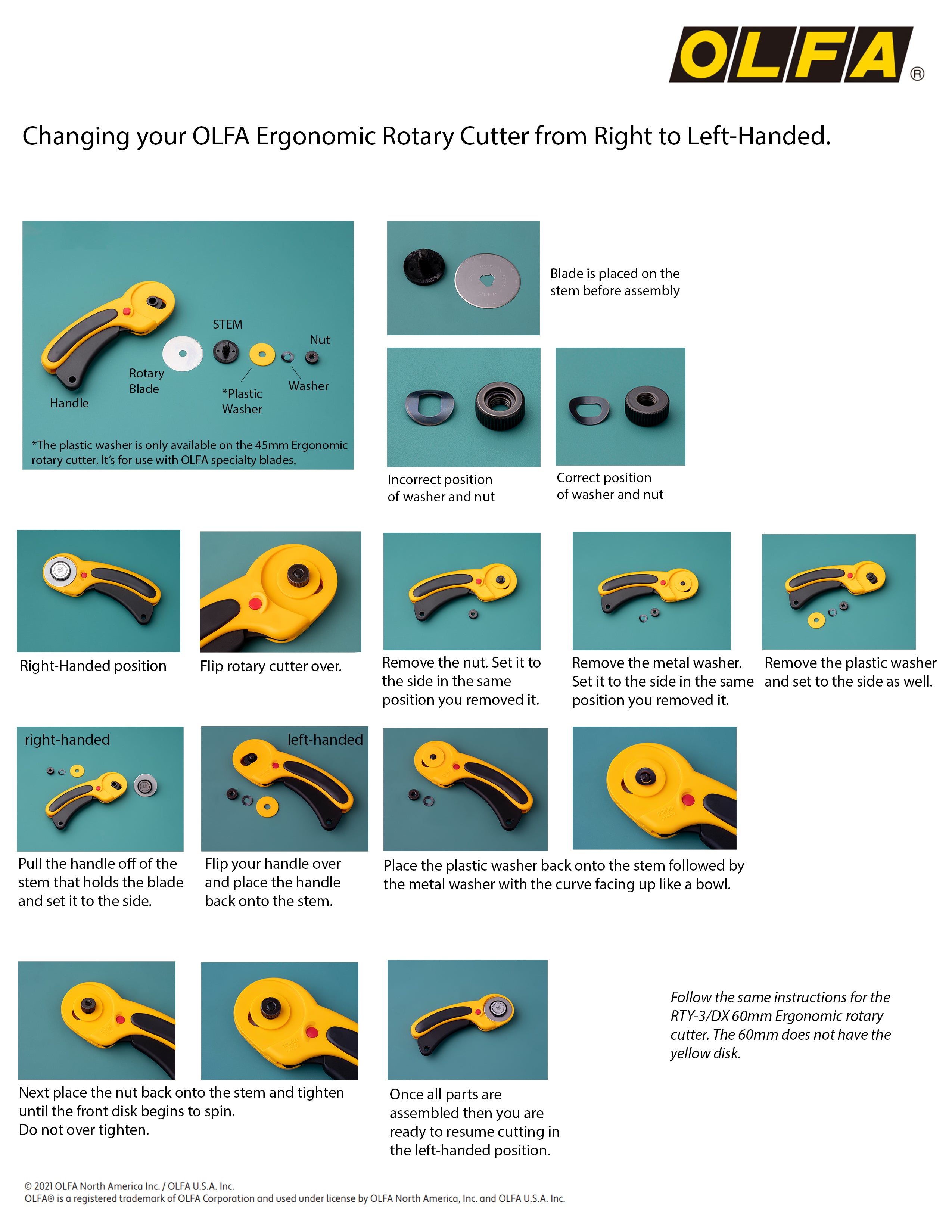 Learn how to safely and easily change blades on any size Olfa Rotary Cutter  