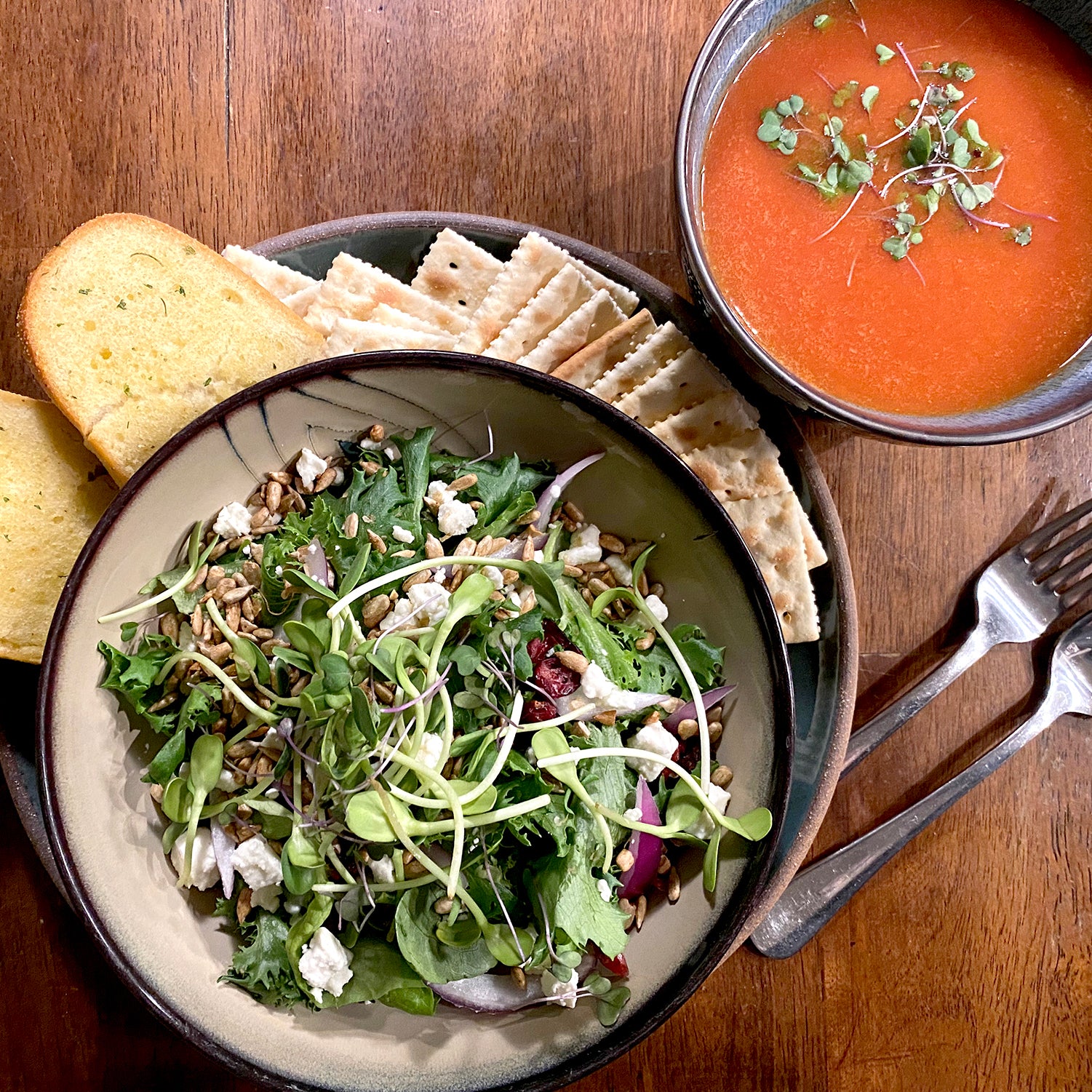 Tomato Soup and Microgreen Salad