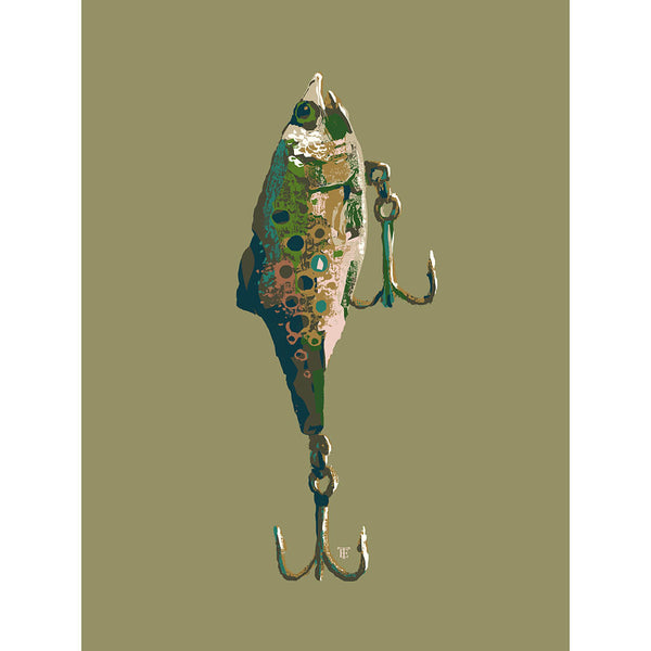 Fish Hooked Lure Bass Fishing Oak Ocean Wall Decor Art Print