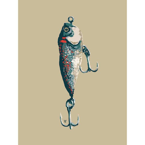 Retro Fishing Lure Art Print in Earth Tones  Fisherman Man Cave Art –  Elise Thomason Print Studio
