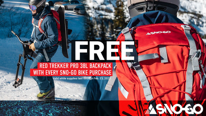 Save $150 off your first SNOGO Bike purchase plus receive a free Trekker Backpack with Every Purchase at Boyne Country Sports