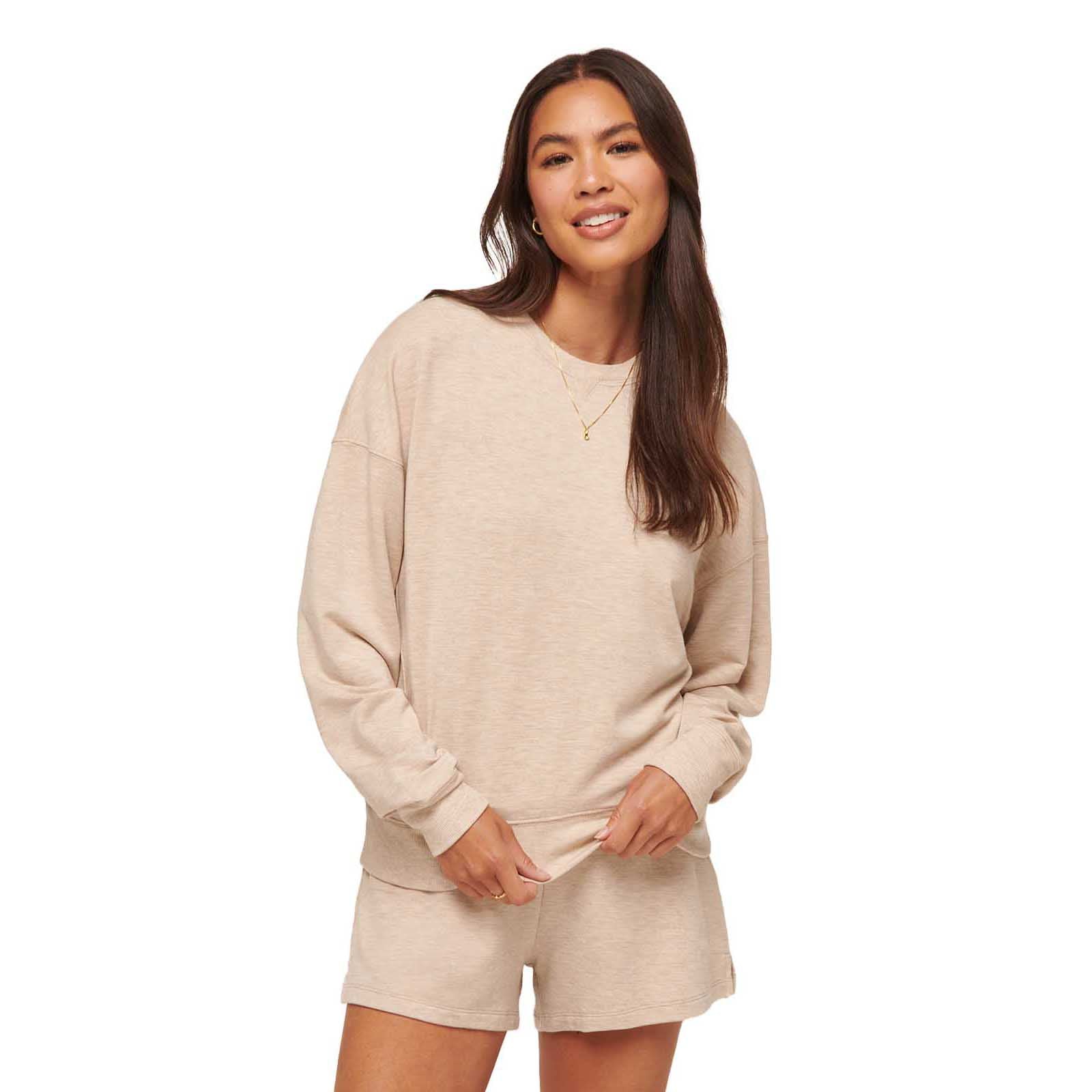 TravisMathew Women's Cloud Terry Crew Sweatshirt 2024 HEATHER NATURAL