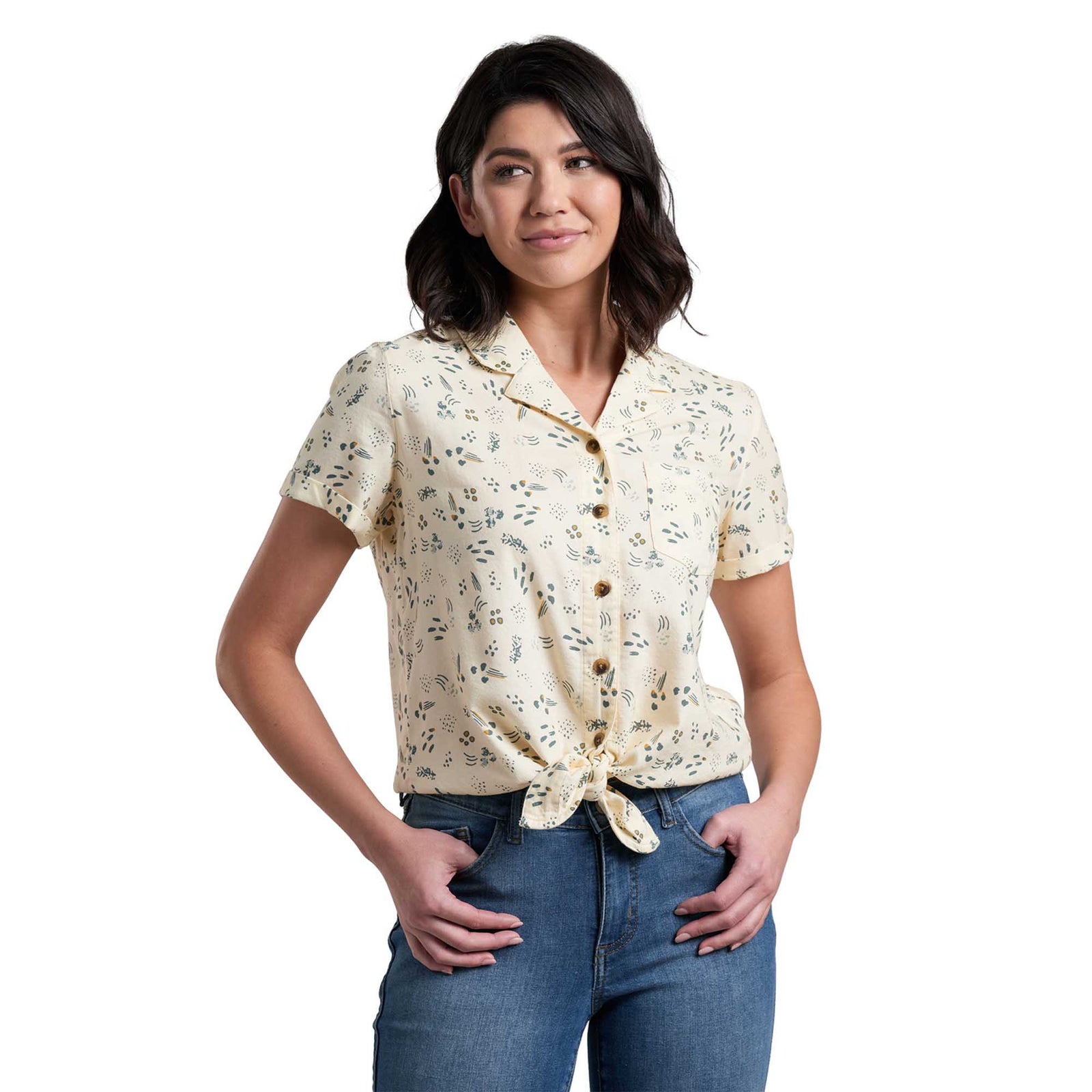 KUHL Women's Elsie™ Short Sleeve Shirt 2024 IVORY TRACKS