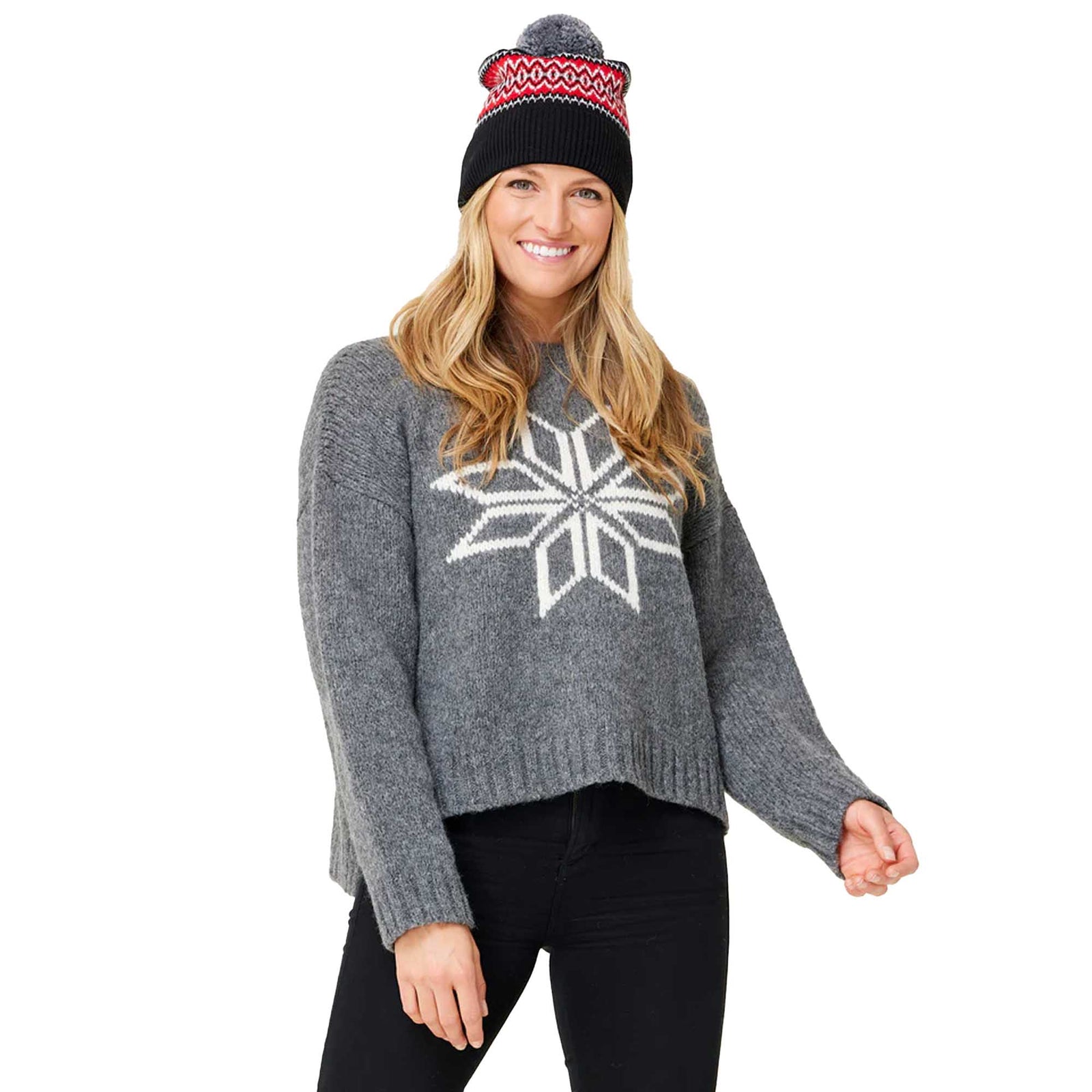 Krimson Klover Women's Snowflake Pullover Sweater 2024 CHARCOAL